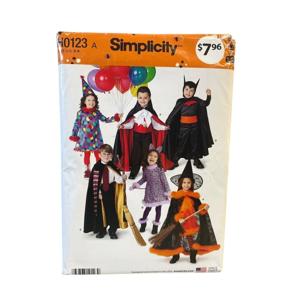 Simplicity Sewing Pattern Child Costume Size 3-8 Multi Halloween Cape H0123